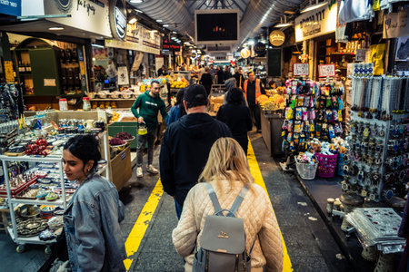 Jerusalem, Israel - February 17, 2026 Life and movement in Mahane Yehuda, showcasing the local...