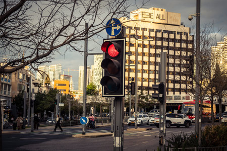 Tel Aviv, Israel - February 23, 2026: A detailed view of the urban environment and streets in Tel...
