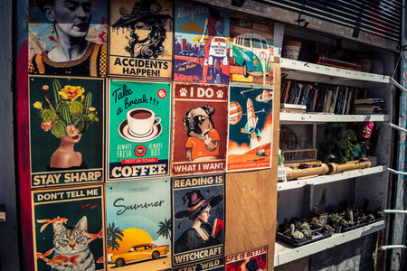 Tel Aviv, Israel, March 12, 2026 Urban street life and atmosphere in the Florentin neighborhood,...