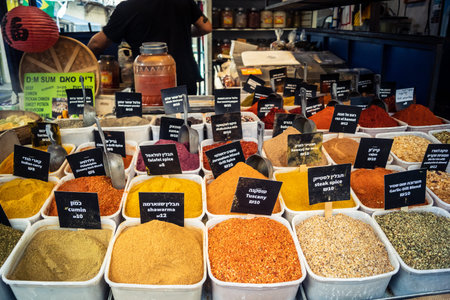 Tel Aviv, Israel, January 5, 2026 Daily life and morning bustle at the Carmel Market (Shuk HaCarmel), largest open-air marketplace. Local vendors and authentic street scenes in the heart of Tel Aviv.のeditorial素材