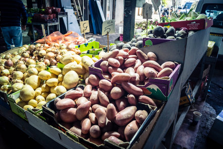 Tel Aviv, Israel, January 5, 2026 Daily life and morning bustle at the Carmel Market (Shuk HaCarmel), largest open-air marketplace. Local vendors and authentic street scenes in the heart of Tel Aviv.のeditorial素材
