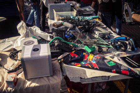 Tel Aviv, Israel, January 23, 2026 General view of the Shuk Hapishpishim flea market. Vendors display a variety of antiques, vintage goods, and local crafts, reflecting the multicultural of the city.のeditorial素材