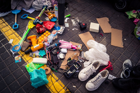Tel Aviv, Israel, January 23, 2026 General view of the Shuk Hapishpishim flea market. Vendors display a variety of antiques, vintage goods, and local crafts, reflecting the multicultural of the city.のeditorial素材