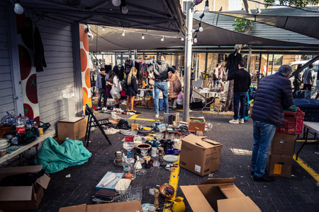 Tel Aviv, Israel, January 23, 2026 General view of the Shuk Hapishpishim flea market. Vendors display a variety of antiques, vintage goods, and local crafts, reflecting the multicultural of the city.