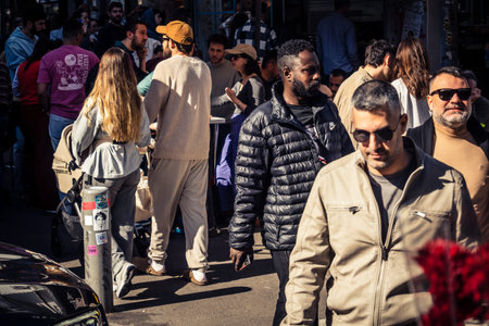 Tel Aviv, Israel, January 16, 2026 People in a vibrant daily scene at the heart of the famous...