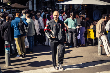 Tel Aviv, Israel, January 16, 2026 People in a vibrant daily scene at the heart of the famous...