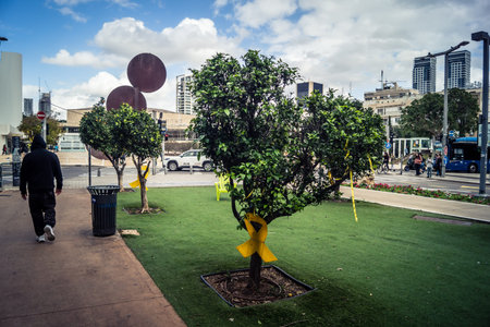 Tel Aviv, Israel, January 14, 2026 A street view of Rothschild Boulevard in Tel Aviv, a vibrant,...