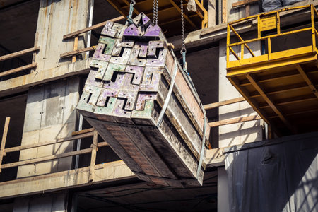 Tel Aviv, Israel, February 26 2026, Modern building under construction, raw concrete and steel...