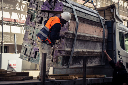 Tel Aviv, Israel, February 26 2026, Modern building under construction, raw concrete and steel...
