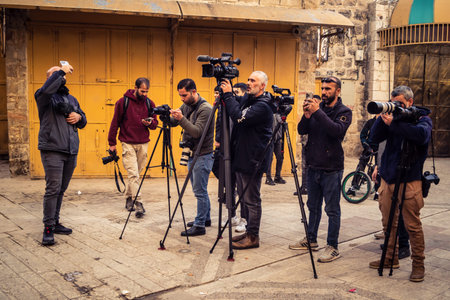 Hebron, Palestinian Territory, February 5, 2026 Professional Palestinian journalists and local media...