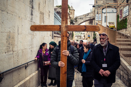 Jerusalem, Israel, 19 February 2026  Italian Christian pilgrims led by a priest conduct an official...