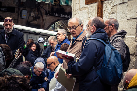 Jerusalem, Israel, 19 February 2026  Italian Christian pilgrims led by a priest conduct an official...
