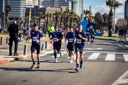 Tel Aviv, Israel, February 27, 2026 Large crowd of runners competing in the streets during the...