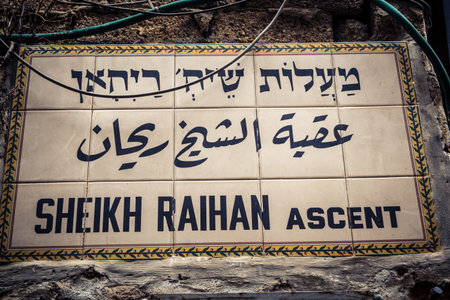 Jerusalem, Israel, February 20, 2026 Street signs in different languages â€‹â€‹on the city...