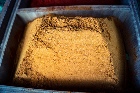 Hebron, West Bank, Palestine, March 25, 2026 Inside a traditional and bustling Palestinian grocery store specialized in bulk spices, dried fruits, and nuts in the heart of the historic old city of Hebron. The market stall is a sensory oasis, displaying doのeditorial素材