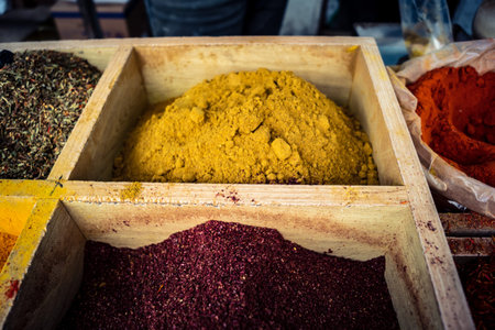 Hebron, West Bank, Palestine, March 25, 2026 Inside a traditional and bustling Palestinian grocery store specialized in bulk spices, dried fruits, and nuts in the heart of the historic old city of Hebron. The market stall is a sensory oasis, displaying doのeditorial素材