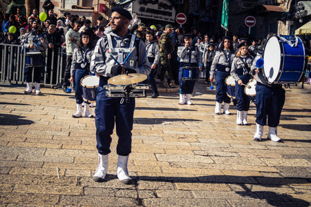 Bethlehem, West Bank, December 24, 2025 Palestinian scout marching band performs during the...