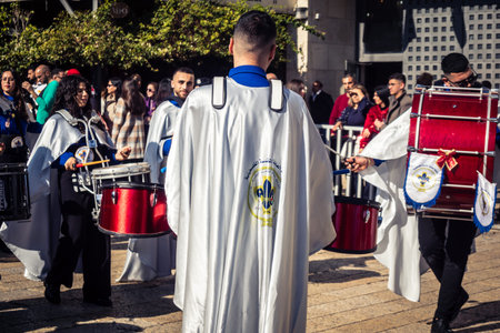 Bethlehem, West Bank, December 24, 2025 Palestinian scout marching band performs during the...
