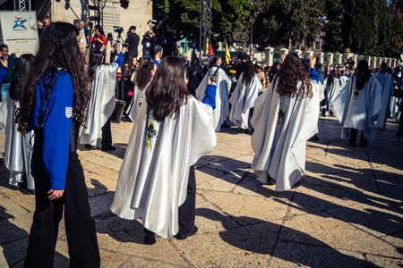 Bethlehem, West Bank, December 24, 2025 Palestinian scout marching band performs during the...