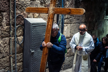 Jerusalem, Israel, 19 February 2026  Italian Christian pilgrims led by a priest conduct an official...