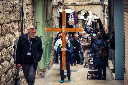 Jerusalem, Israel, 19 February 2026  Italian Christian pilgrims led by a priest conduct an official...