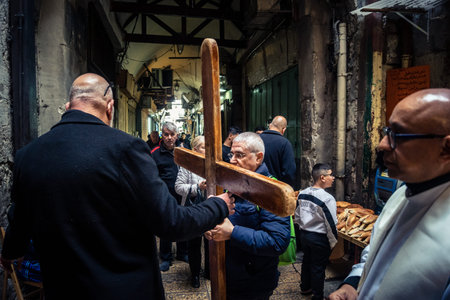 Jerusalem, Israel, 19 February 2026  Italian Christian pilgrims led by a priest conduct an official...
