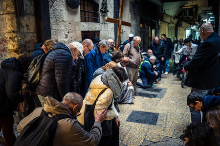 Jerusalem, Israel, 19 February 2026  Italian Christian pilgrims led by a priest conduct an official...