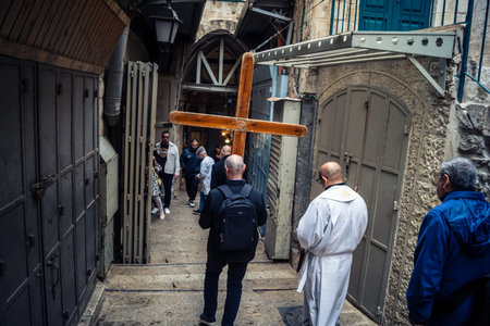 Jerusalem, Israel, 19 February 2026  Italian Christian pilgrims led by a priest conduct an official...