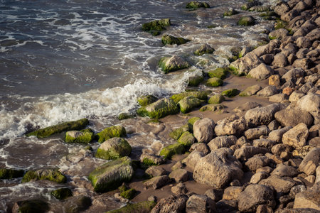Tel Aviv, Israel, âMarch 16, 2026 A view of the Mediterranean Sea shoreline with waves breaking against the coastal rocks. The scene illustrates the natural beauty of the Tel Aviv coast, situated just steps away from urban infrastructure and public safeのeditorial素材