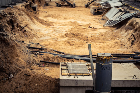 Tel Aviv, Israel, March 14, 2026 Construction equipment for the new tramway stands motionless during Shabbat as the desert sand reclaims the urban landscape, creating a scene of eerie stillness and suspended progress.のeditorial素材