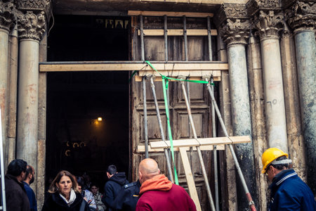 Jerusalem, Israel, 19 February 2026. Historic removal of the 3-ton Holy Sepulchre portal. First...