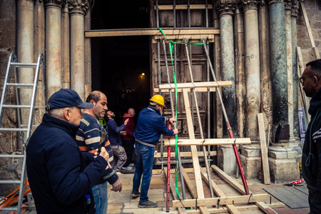 Jerusalem, Israel, 19 February 2026. Historic removal of the 3-ton Holy Sepulchre portal. First...