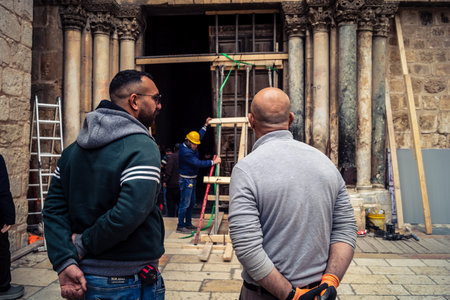 Jerusalem, Israel, 19 February 2026. Historic removal of the 3-ton Holy Sepulchre portal. First...