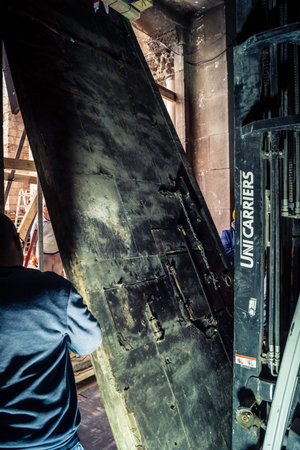 Jerusalem, Israel, 19 February 2026. Historic removal of the 3-ton Holy Sepulchre portal. First...