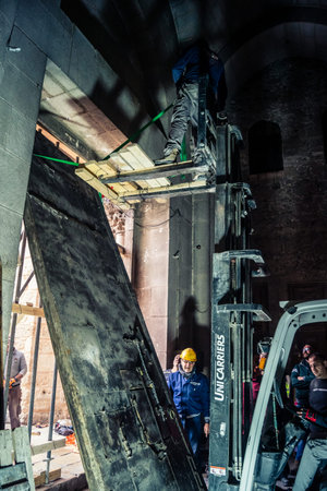 Jerusalem, Israel, 19 February 2026. Historic removal of the 3-ton Holy Sepulchre portal. First...