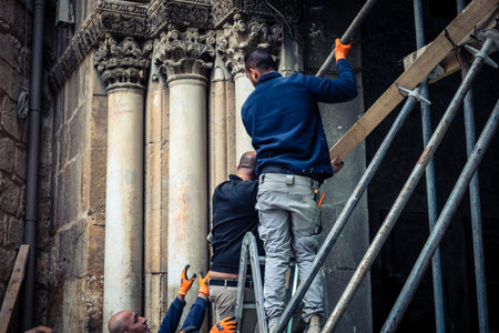 Jerusalem, Israel, 19 February 2026. Historic removal of the 3-ton Holy Sepulchre portal. First...