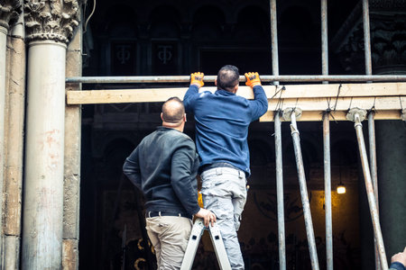 Jerusalem, Israel, 19 February 2026. Historic removal of the 3-ton Holy Sepulchre portal. First...