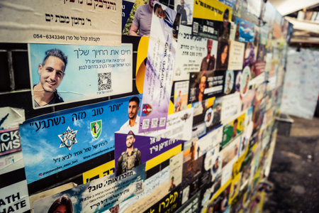 Tel Aviv, Israel, February 25 2026, public memorial site with portraits and tributes, a space of...