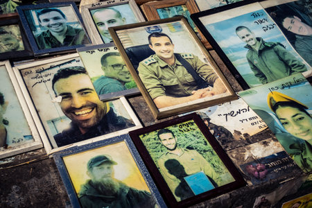Tel Aviv, Israel, February 25 2026, public memorial site with portraits and tributes, a space of...