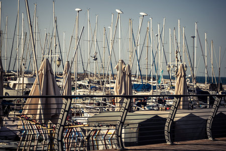 Tel Aviv, Israel, January 25, 2026 Marina with docks for sailboats located in the northern Tel Aviv...