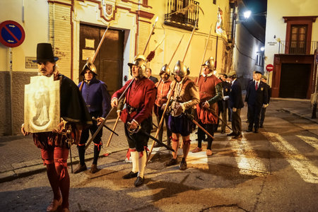 Seville, Spain, December 7, 2025 People in 16th century military uniforms of the The Spanish...
