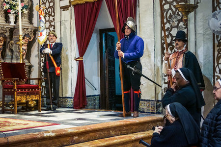 Seville, Spain, December 7, 2025 People in 16th century military uniforms of the The Spanish...
