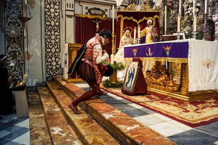Seville, Spain, December 7, 2025 People in 16th century military uniforms of the The Spanish...