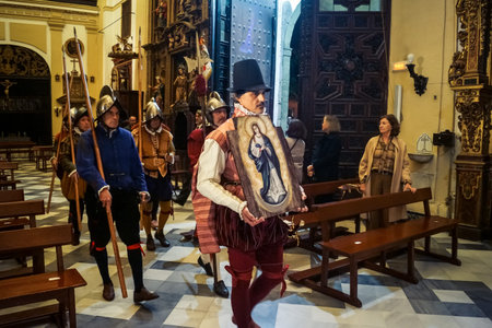Seville, Spain, December 7, 2025 People in 16th century military uniforms of the The Spanish...