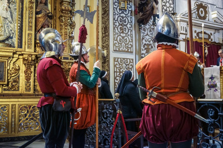 Seville, Spain, December 7, 2025 People in 16th century military uniforms of the The Spanish...