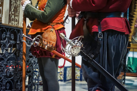 Seville, Spain, December 7, 2025 People in 16th century military uniforms of the The Spanish...