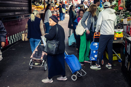 Tel Aviv, Israel - February 25, 2026 Daily life and morning bustle at the Carmel Market (Shuk...