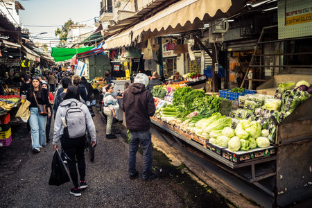 Tel Aviv, Israel, January 5, 2026 Daily life and morning bustle at the Carmel Market (Shuk...