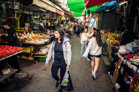 Tel Aviv, Israel, January 5, 2026 Daily life and morning bustle at the Carmel Market (Shuk...