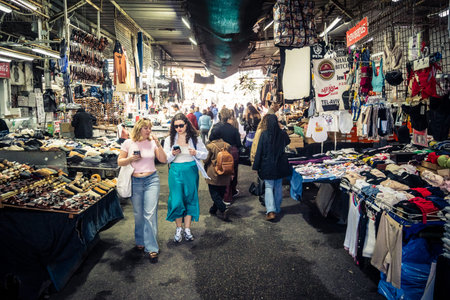 Tel Aviv, Israel, January 5, 2026 Daily life and morning bustle at the Carmel Market (Shuk...